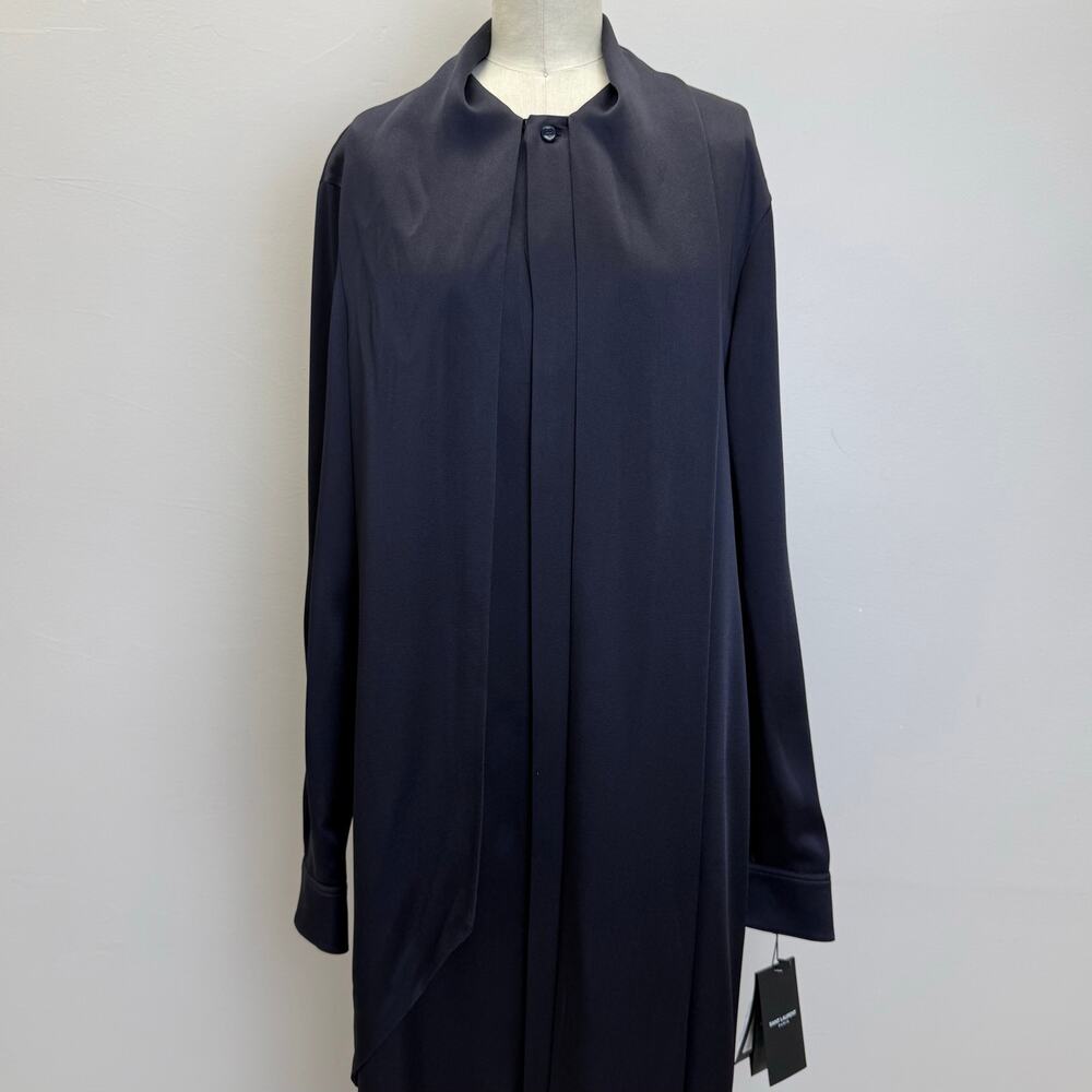 Saint Laurent Shirt Envers Crêpe Marine Foncé Dress – New With Tags 🔅 - Picture 11 of 15